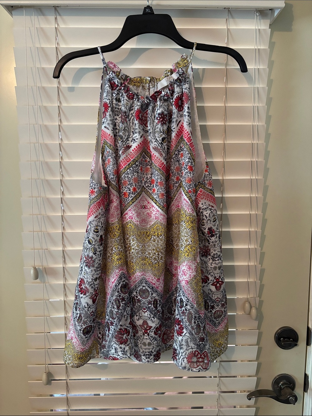 LOFT Pink, White & Gold Printed Spaghetti-Strap Tank